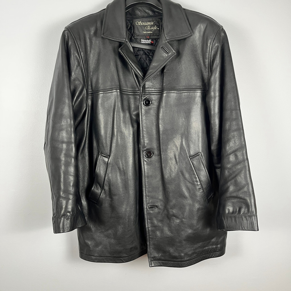 Screamin' Eagle Men Leather Jacket detachable liner Size L Black